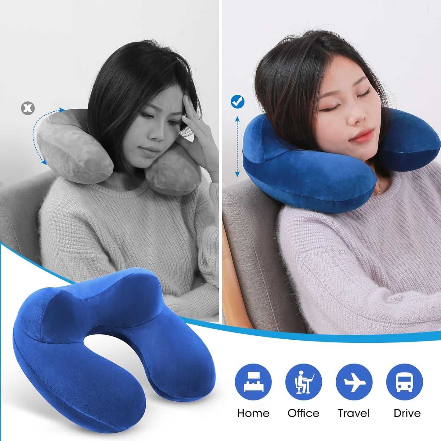 Gofodsil Cuscino Gonfiabile per il Collo per Aeroplani Campeggio Treni e Auto con Tappi per le Orecchie Cuscino da Viaggio Portatile Cuscino Gonfiabile per il Collo dell'Aereo Set di 2 Cuscini Ortopedici Cervicali Naty Shop