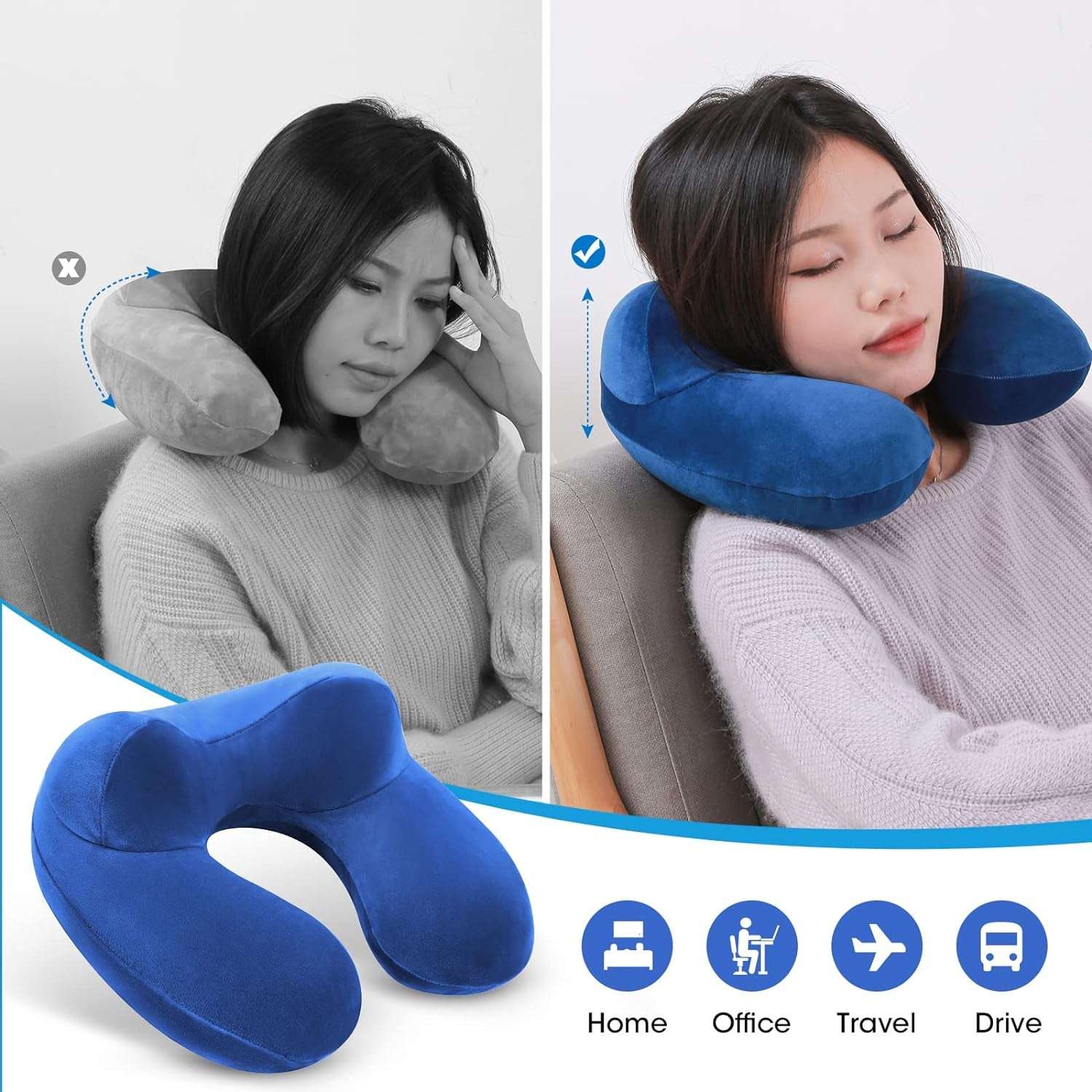 Gofodsil Cuscino Gonfiabile per il Collo per Aeroplani Campeggio Treni e Auto con Tappi per le Orecchie Cuscino da Viaggio Portatile Cuscino Gonfiabile per il Collo dell'Aereo Set di 2 Cuscini Ortopedici Cervicali Naty Shop