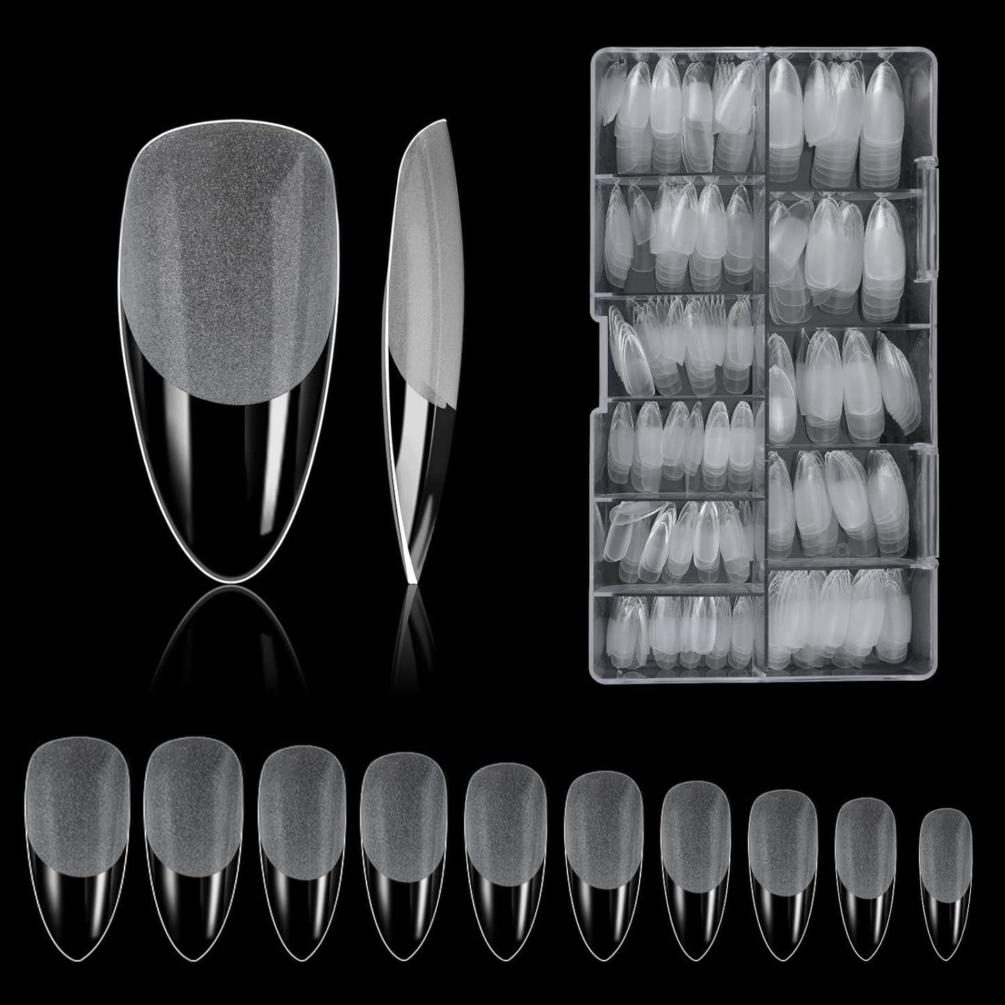 Tipi di unghie, 500 punte per unghie finte acriliche artificiali con scatola di immagazzinaggio per saloni di bellezza e nail art fai da te per la casa, 10 dimensioni