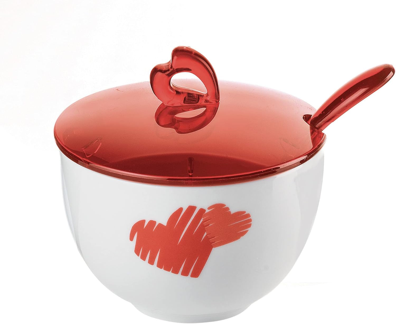 Guzzini - Love, zuccheriera con cucchiaino - rosso trasparente, 12,6 x 12,6 x h9,8 cm | 200cc-11470065