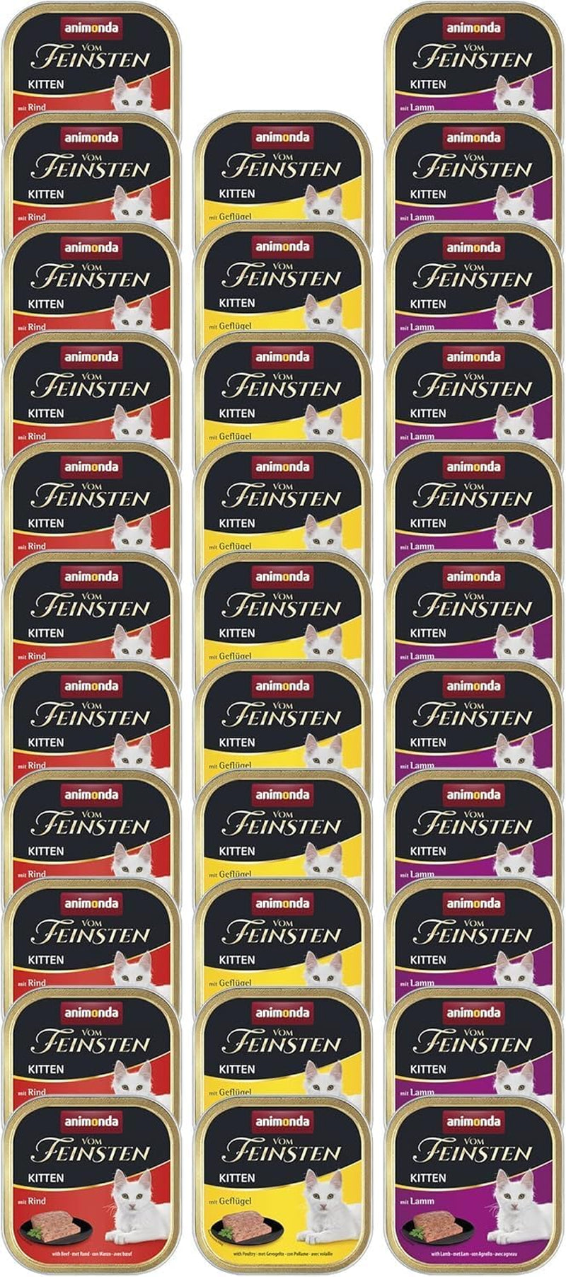 animonda Vom Feinsten Kitten Variety for Kittens (32 x 100g), alimento umido senza cereali e senza zucchero per gatti giovani con ingredienti freschi e carnosi al 100%.