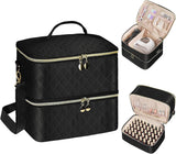 Tasche organizer per smalto per unghie, scatola portaoggetti per smalto per unghie doppia, borsa organizer per cosmetici per design cosmetico per 30 bottiglie di base Neonail (15 ml-0,5 fl.oz) e 1 lampada per unghie (nero)