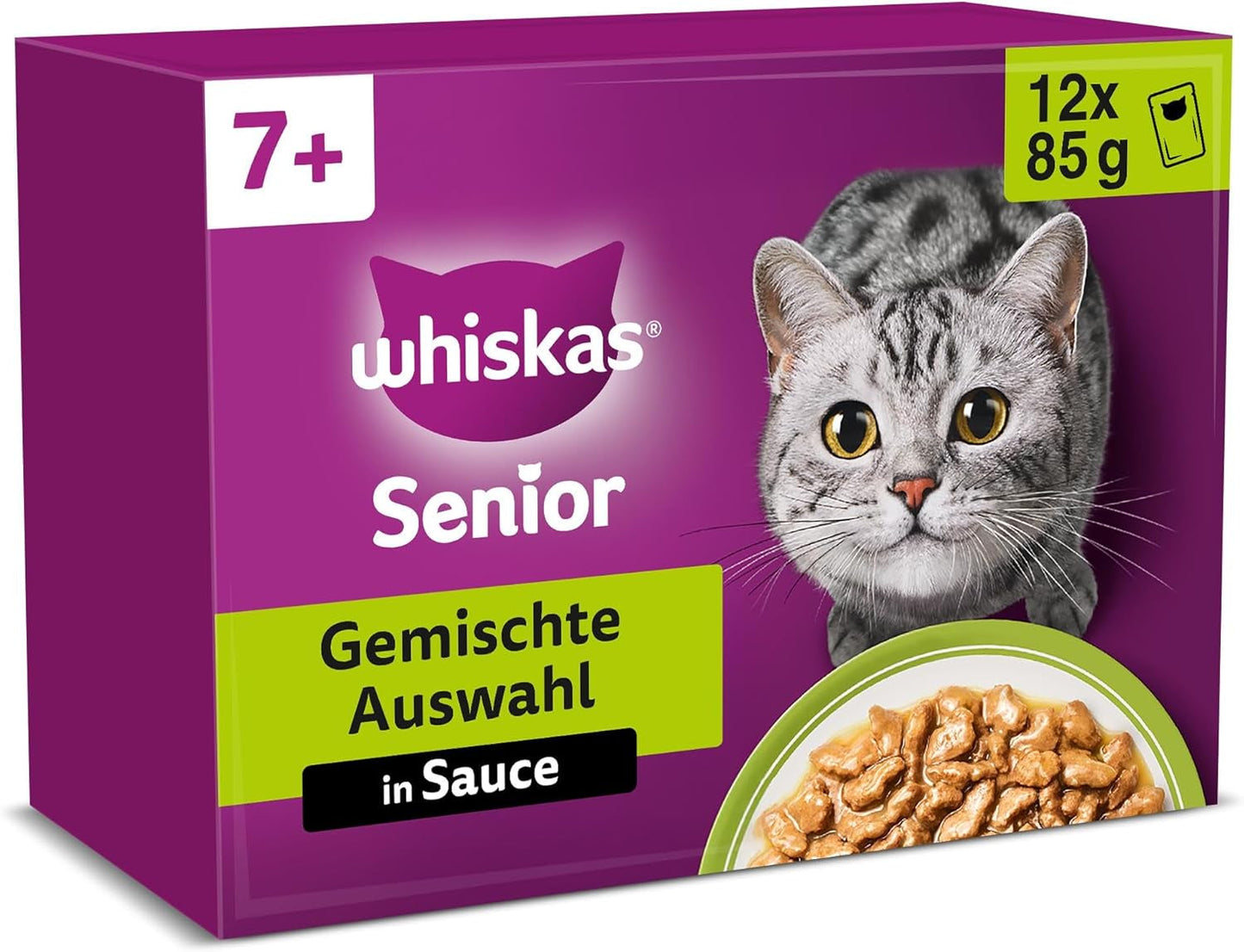 Whiskas Senior 7+ Selezione Mista di Cibo Umido in Salsa, 48 Bustine, 12x85g (Confezione da 4) - Cibo Umido di Alta Qualità per Gatti dai 7 Anni in su