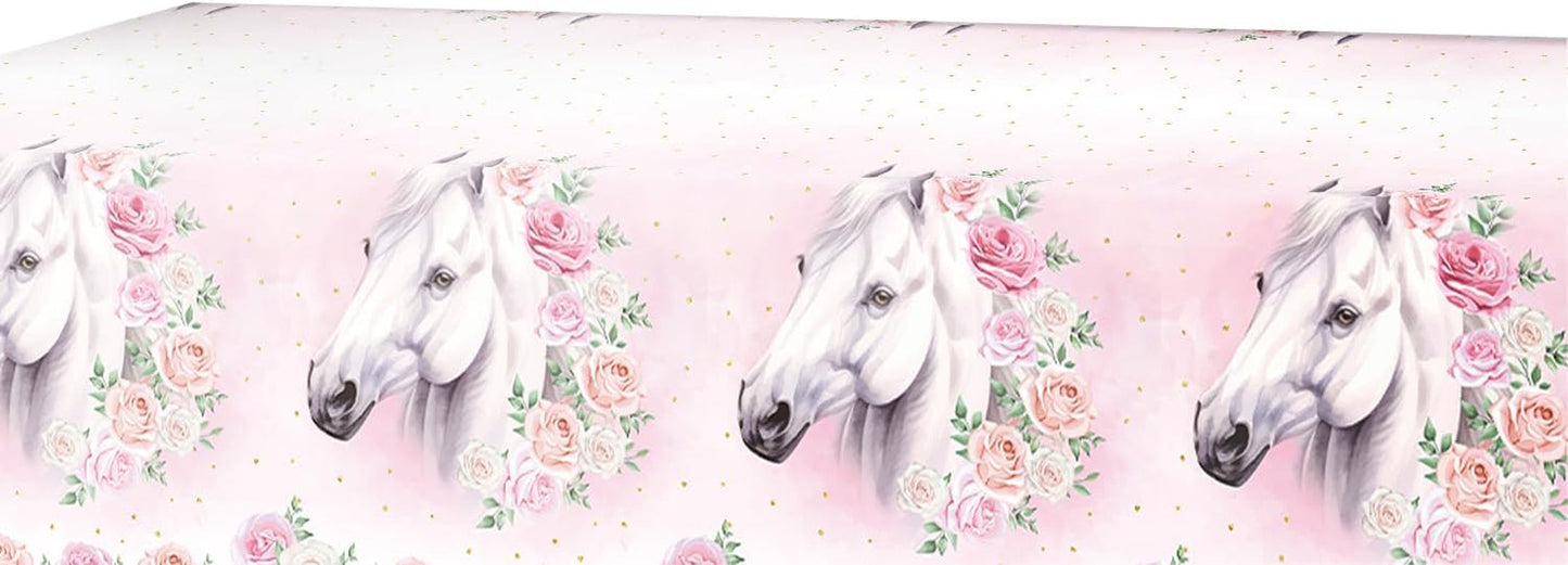 Set da 51 pezzi per feste, piatti di carta, tazze, tovaglioli, cavallo rosa, per bambini, ragazze, ragazzi, compleanno, decorazione da tavola con cavallo