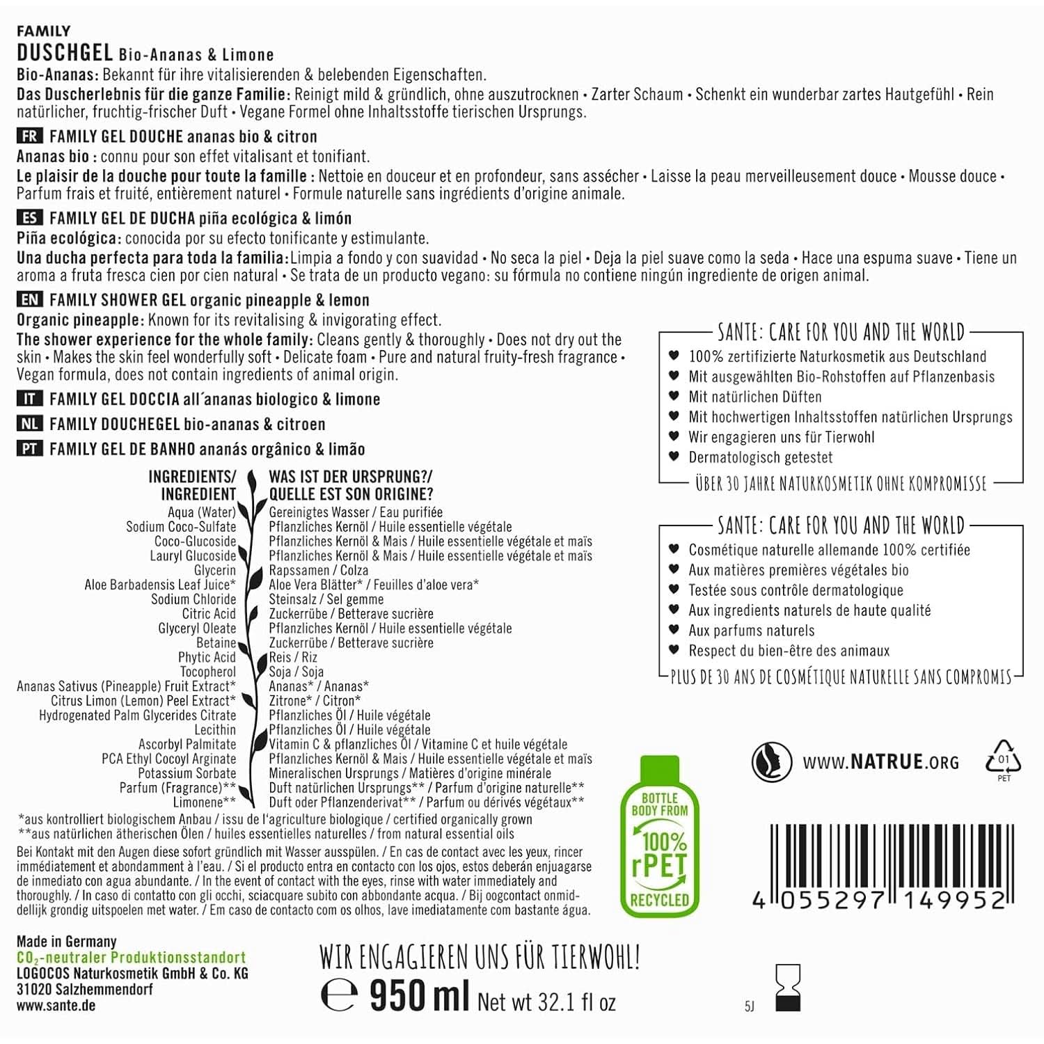 SANTE Cosmetici Naturali Gel doccia rinfrescante al profumo di agrumi, 950 ml Doccia e bagno Naty Shop