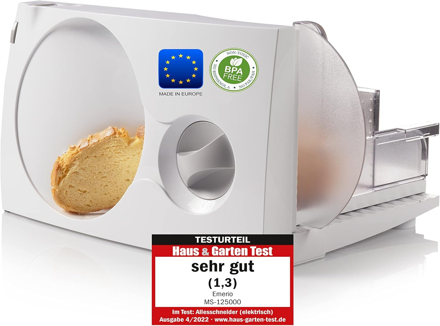 Emerio Affettatrice Multiuso "Made in EU" MS-125000, lama in acciaio inox made in Germany, regolabile 0-17 mm, 100 W Tritatutto e affettatrici Naty Shop Single Bianca