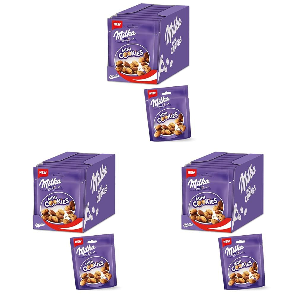 Milka Mini Cookies 8 x 110 g, Mini biscotti Milka Alpine con gocce di cioccolato al latte (confezione da 3)