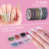 53 Blätter Nagelsticker, Set di pinsel e decorazioni per nail art, 15 pinsel, 5 penne a pois, Strasssteine, Blattgold Für Nagelkunst, Nagel Pailletten, Nagelkunstwerkzeuge e Dekorationssets