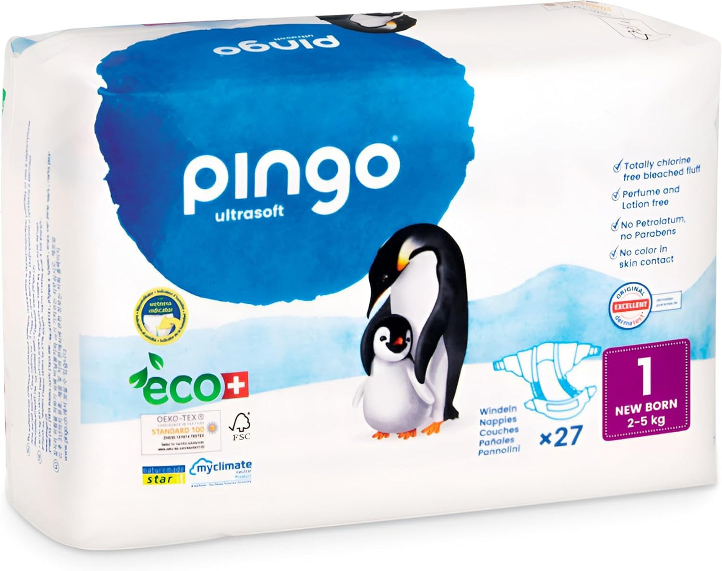 Pannolini biologici taglia 1 neonato (2-5 kg), 1 busta con 27 pannolini