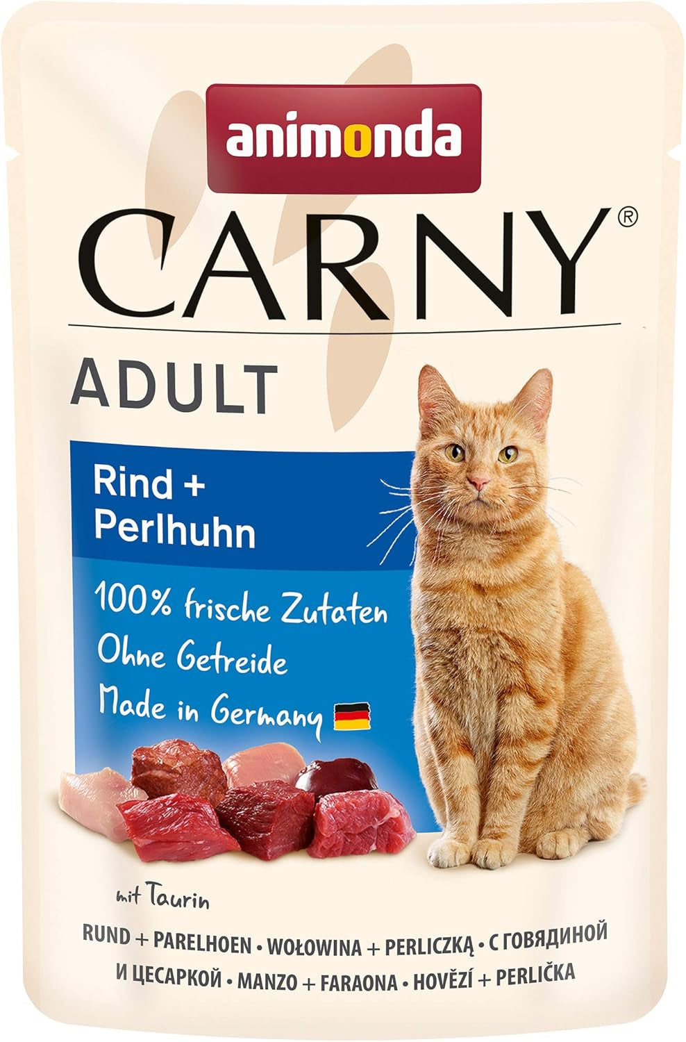 Animonda Carny Cibo umido per gatti con manzo e faraona, 12 buste (12 x 85 g), cibo umido senza cereali e senza zucchero con ingredienti a base di carne fresca