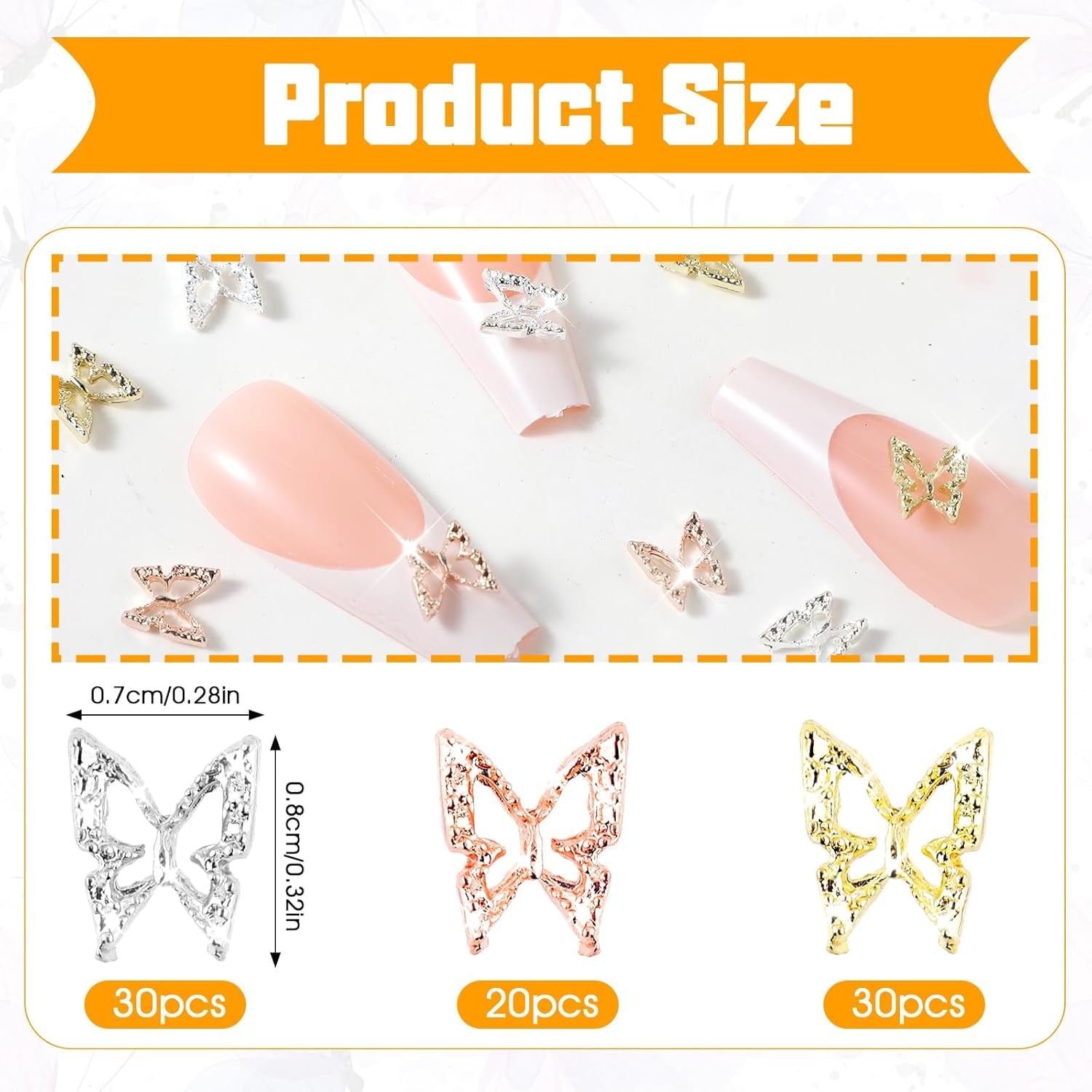 80 pz ciondoli per unghie farfalla 3D farfalla in lega oro argento glitter decorazioni per unghie accessori per gioielli per unghie manicure fai da te per le donne