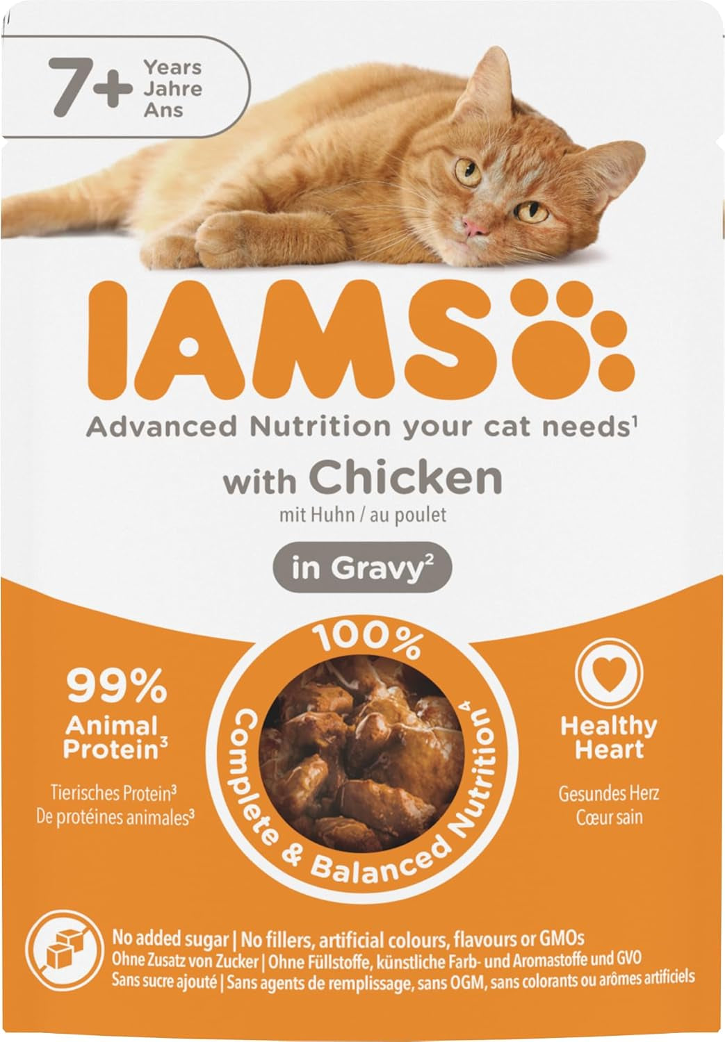 IAMS Delights Cibo umido per gatti con pollo in salsa per gatti anziani dai 7 anni in su - Formato prova, busta individuale, 1 x 85 g