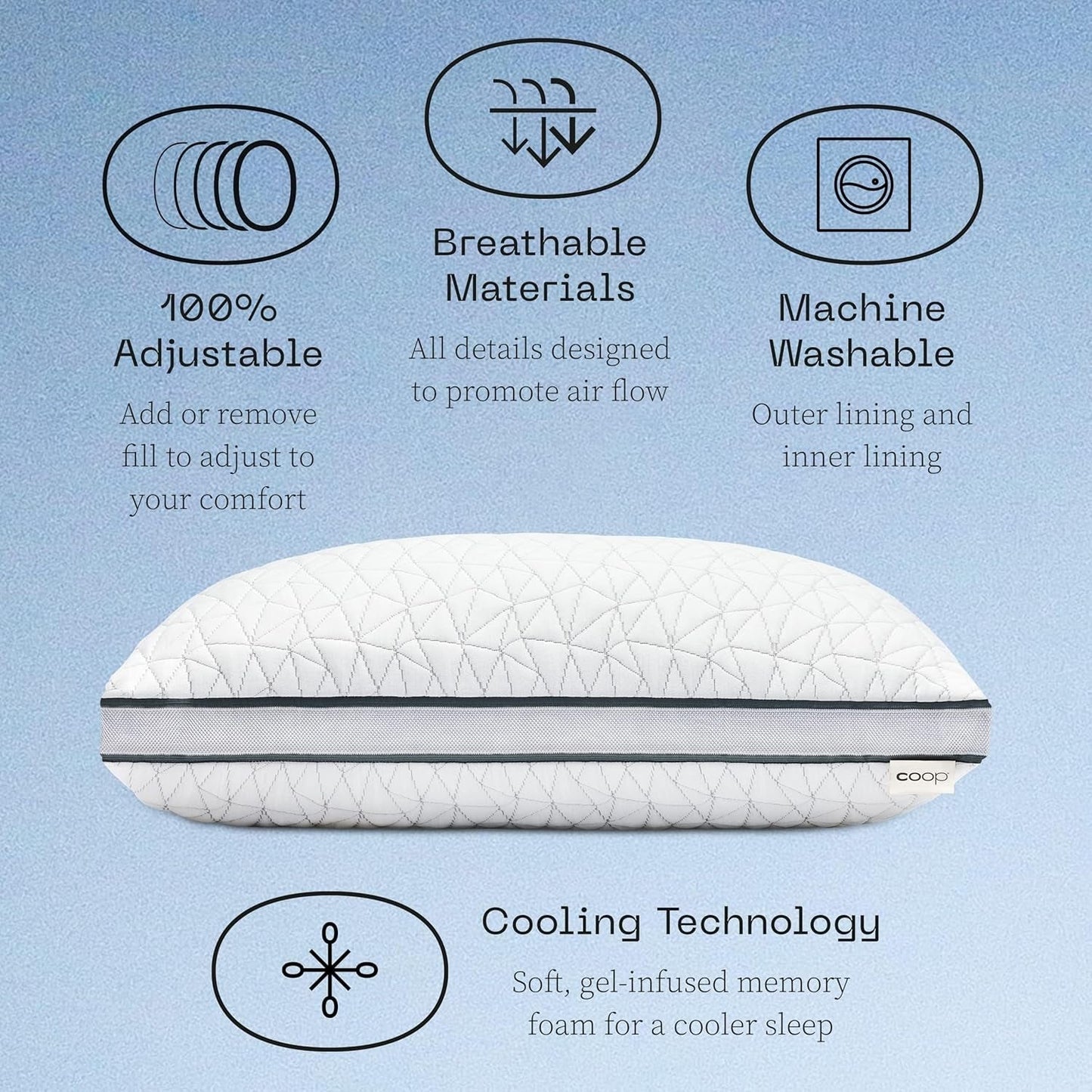 Coop Home Goods Eden Cool Cuscino regolabile King Size Memory Foam regolabile con infusione di gel Tessuto Lulltra morbido e traspirante Ideale per tutti i dormienti Cuscini standard Ecologici Naty Shop