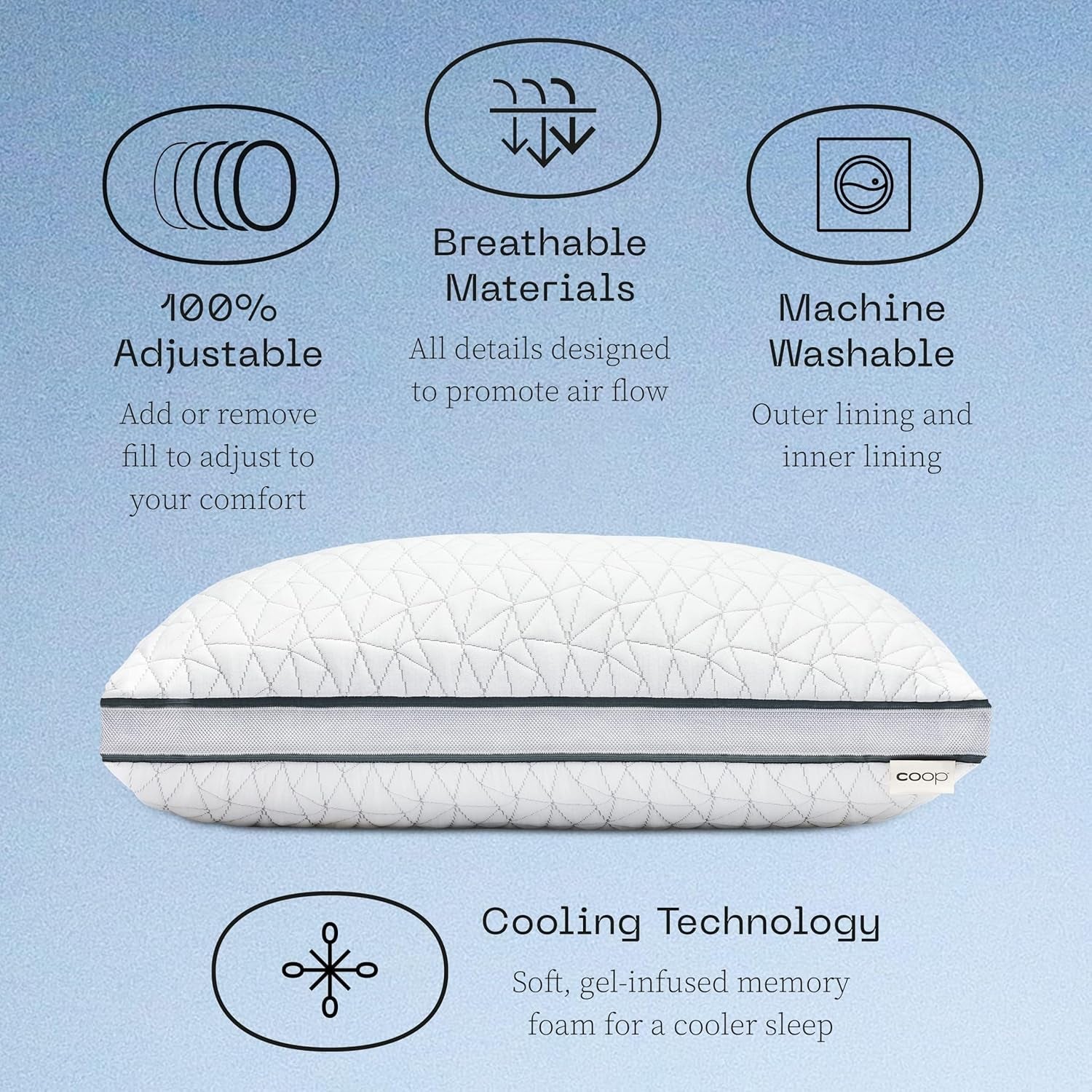 Coop Home Goods Eden Cool Cuscino regolabile King Size Memory Foam regolabile con infusione di gel Tessuto Lulltra morbido e traspirante Ideale per tutti i dormienti Cuscini standard Ecologici Naty Shop