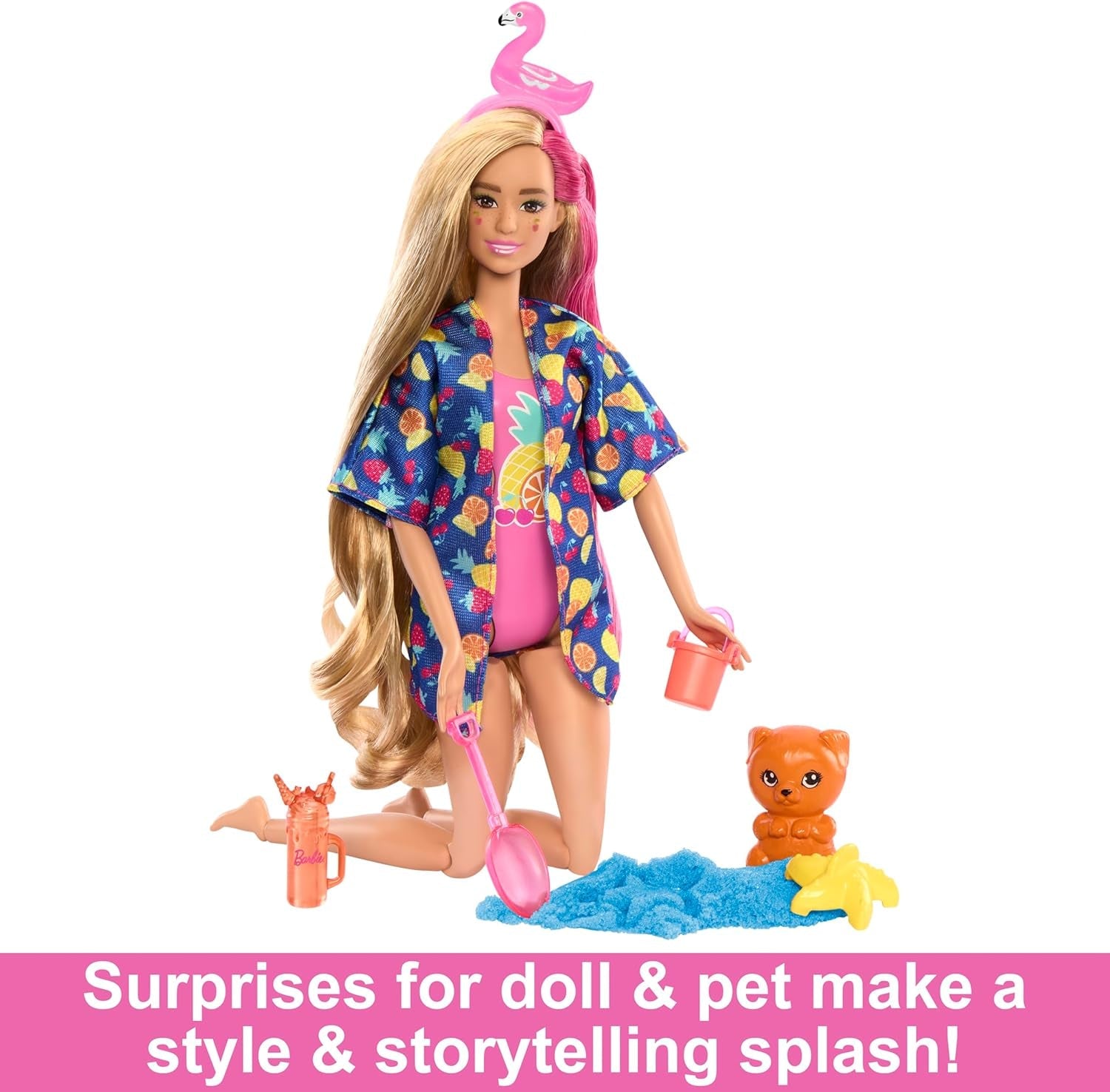 Set regalo BARBIE Pop Reveal Rise & Surprise - 15+ sorprese tra cui 1 bambola Barbie, accessori da spiaggia per un divertimento giocoso e fruttato per bambini dai 3 anni in su, HRK57