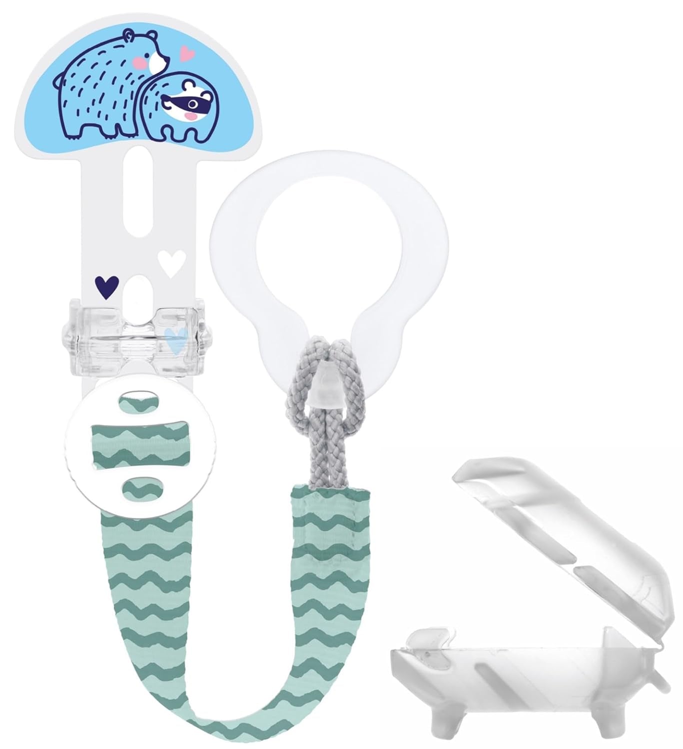 Ciuccio MAM, adatto a tutti i tipi di ciuccio, dentiera e giocattoli, lunghezza regolabile, incluso copritettarella, lavabile, blu, 1 pezzo