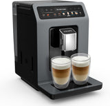 KRUPS Evidence One macchina per caffè espresso automatica con tubo per il latte, cappuccino one-touch, 12 bevande speciali, funzione 2 tazze, display a colori, macchina per caffè espresso, certificato TÜV, nero, EA895N10