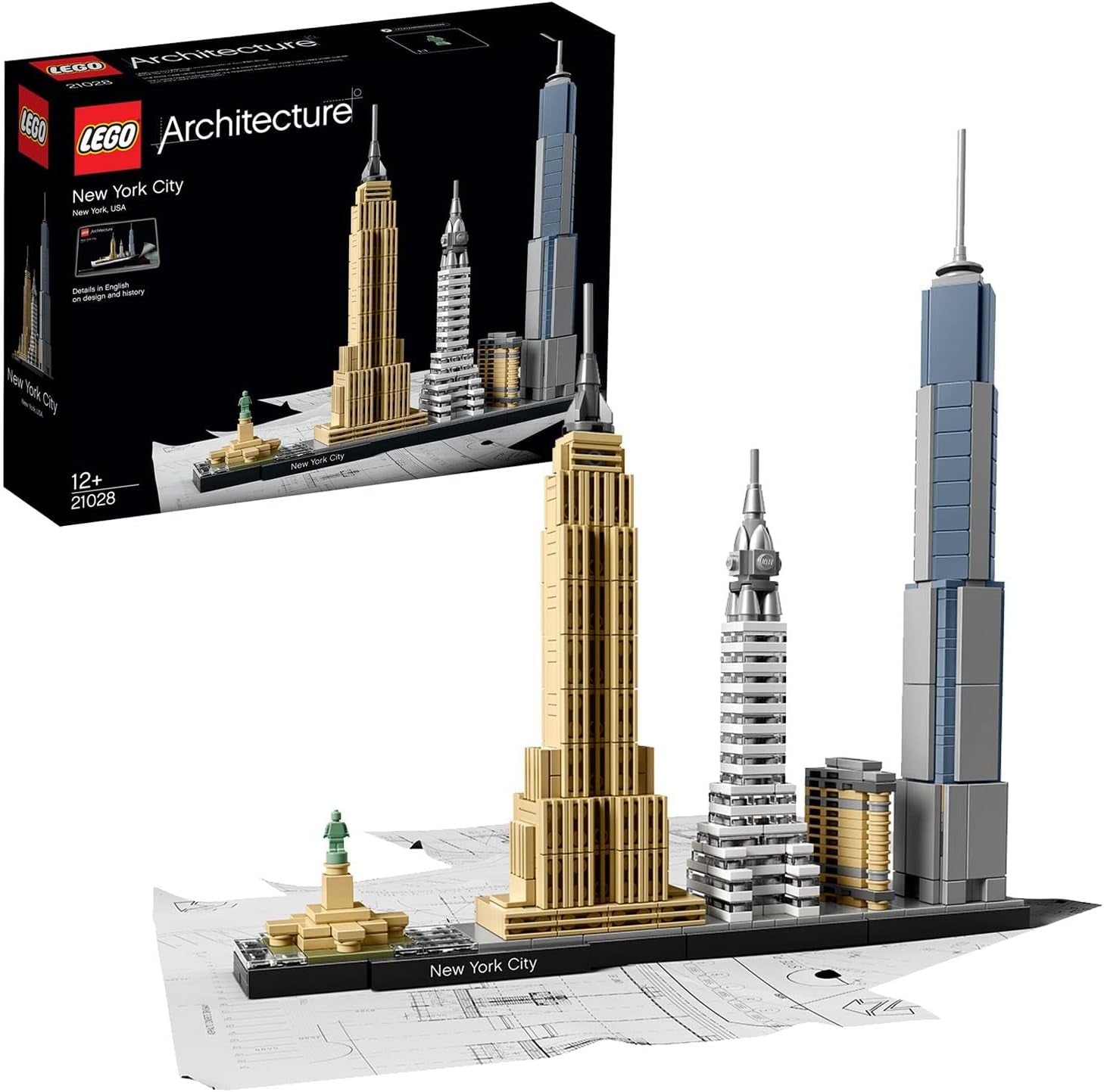 LEGO Architecture New York City Set, Kit modello Skyline con World Trade Center e Statua della Libertà, Creazioni per adulti, Decorazioni per casa e ufficio, Regali per donne e uomini 21028 Set da costruzione Besuche den LEGO-Store Single