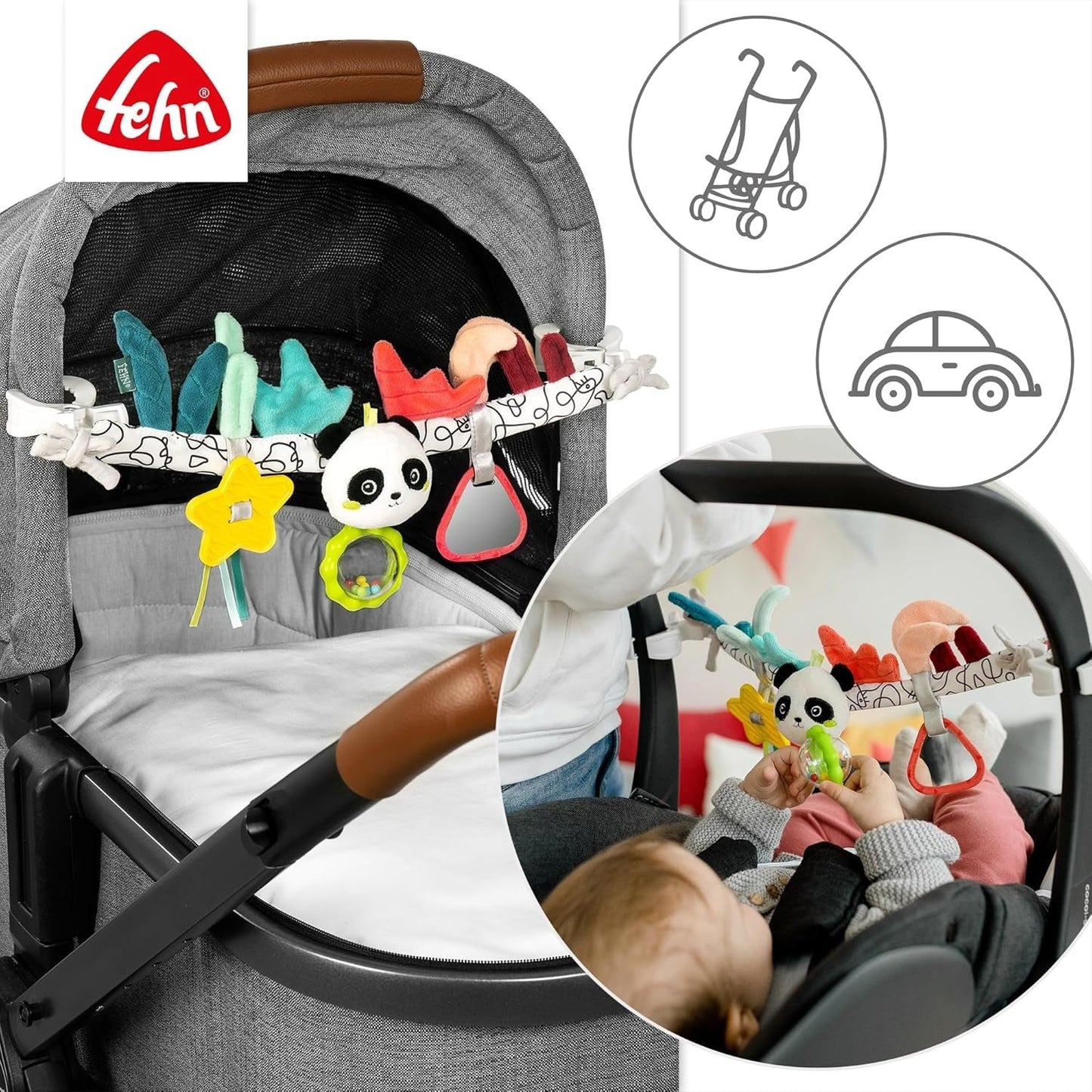 Fehn catena per giostrina Panda Baby Mobile - catena per giostrina con simpatici personaggi - giocattolo flessibile da appendere - giocattolo per passeggino per neonati e bambini da 0+ mesi Baby Toys Naty Shop
