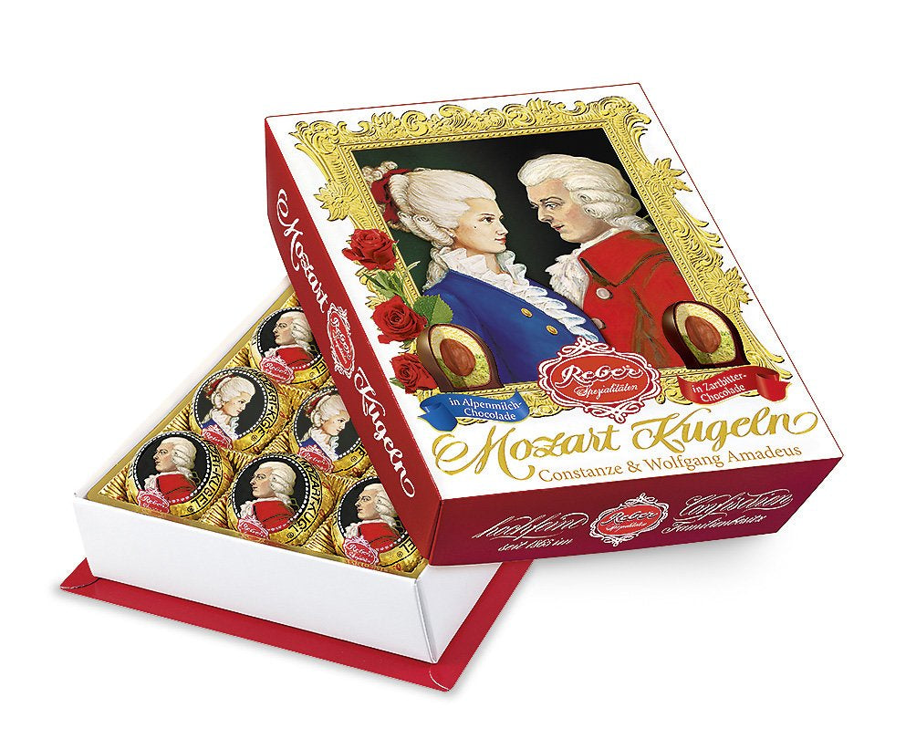Reber Mozart palline al cioccolato fondente, confezione da 6 con marzapane e torrone, vegan - 1 x 120 g