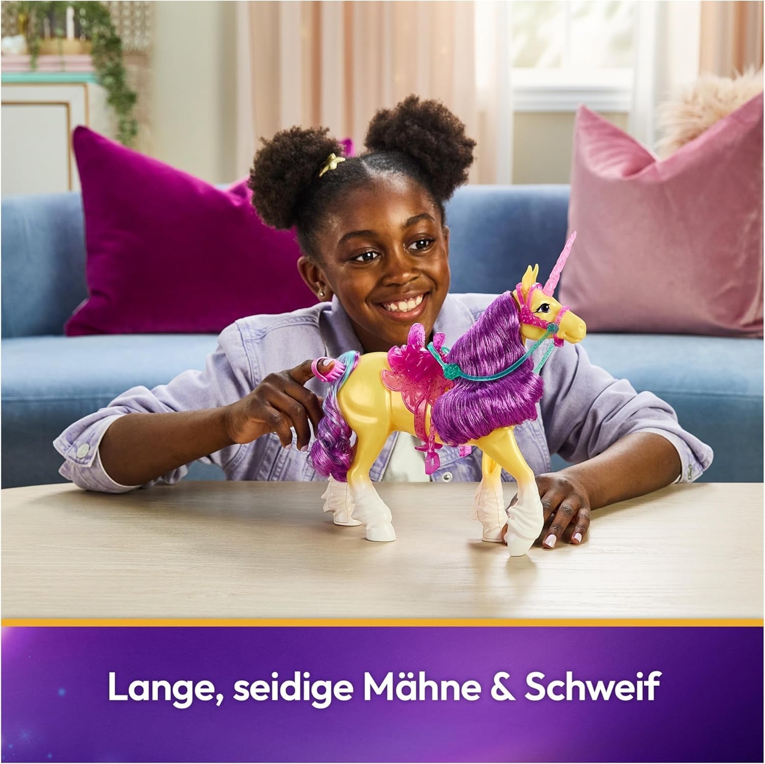 Unicorn Leaf Unicorn Academy - Unicorno originale Ava alto 28 cm della serie Netflix con vera criniera e coda, briglie, sella e spazzola rimovibili, per bambini dai 4 anni in su