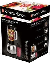 Russell Hobbs Robot da cucina 2 in 1 [mixer in vetro da 1,5 l e mini frullatore da 0,6 l -To-Go-Trinkflasche Inkl. Deckel] Spülmaschinenfest, funzione Impuls-/Ice-Crush, Becher BPA Frei, Edelstahl 23821-56 Kitchen Naty Shop