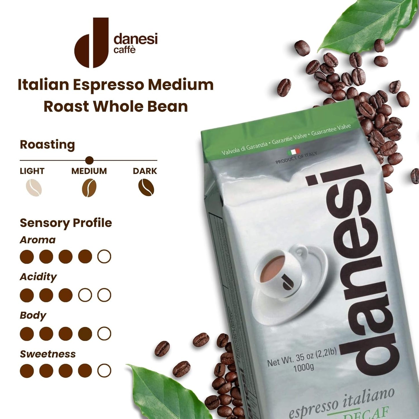 Danesi Decafeinato, Grani, 1 Confezione (1 x 1 kg)