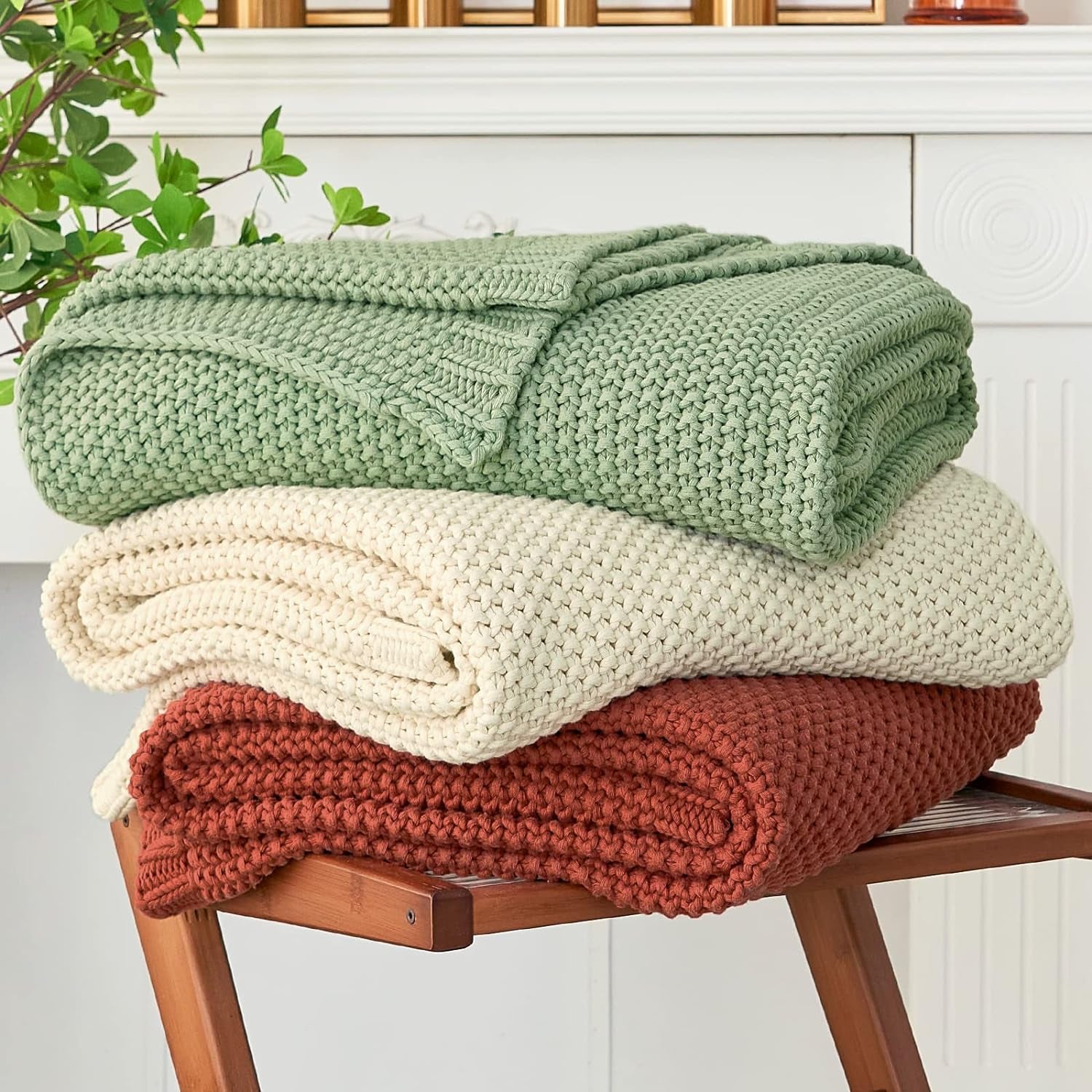 Coperta in maglia grossa, Leggera, Beige, 100% cotone organico, Coperta per divano, divano, letto, bambino, cameretta, Rustico, Shabby chic, Fattoria moderna, 152,4 X 203,2 cm, Incluso sacco per la biancheria Letti e coperte Biancheria da letto Longhui Ruggine 51"X63"