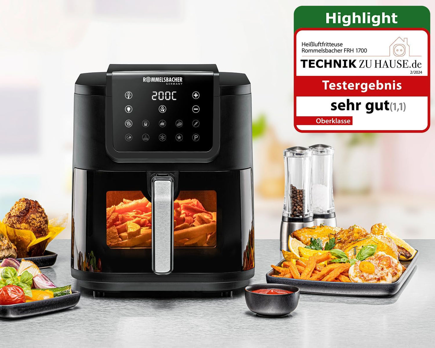 ROMMELSBACHER Friggitrice ad aria calda con finestra FRH 1700, 10 programmi, silenziosa Elettrodomestici Naty Shop