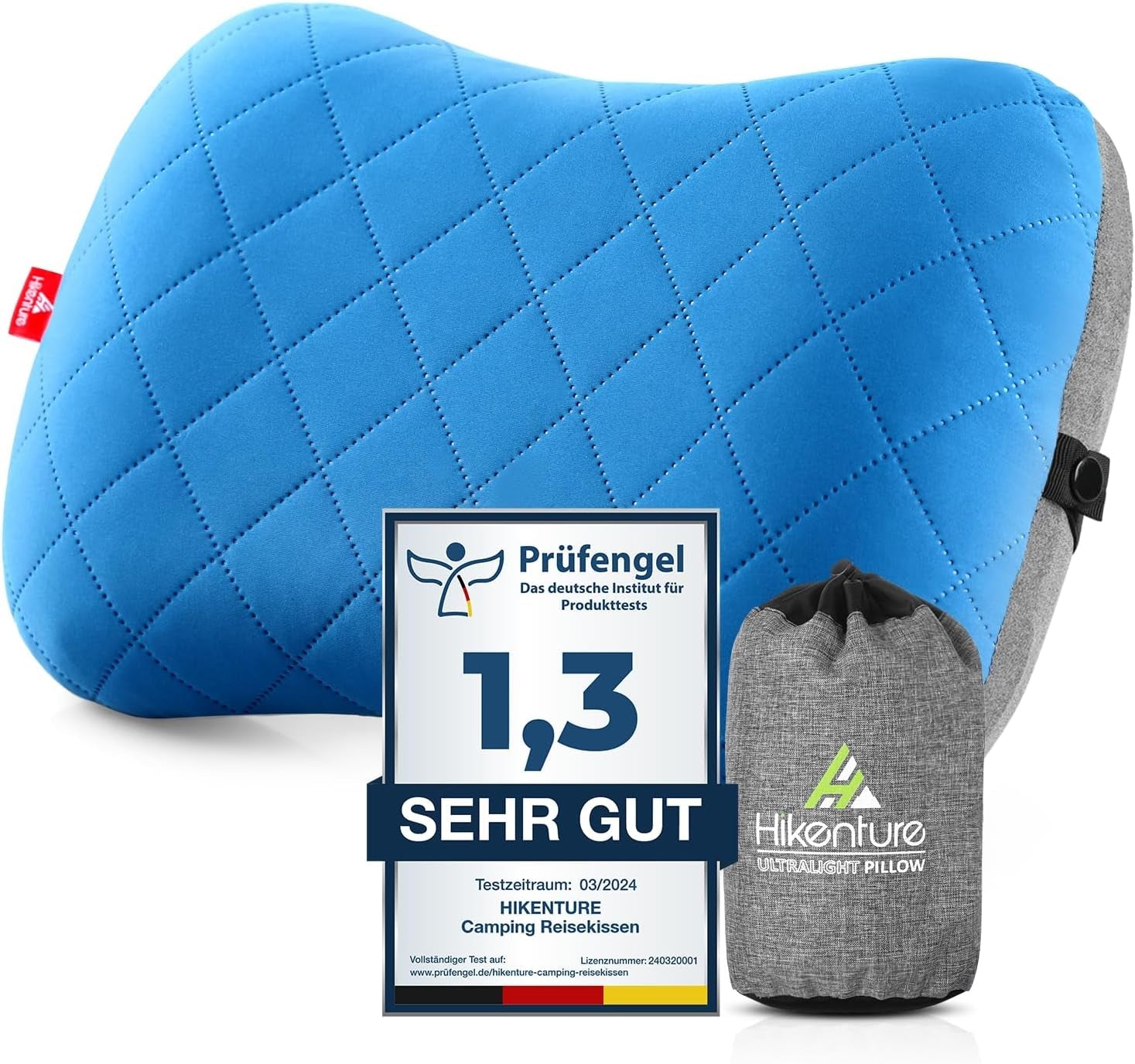 HIKENTURE Cuscino gonfiabile da campeggio/viaggio con fodera rimovibile, cuscino ergonomico, comodo cuscino per il collo da viaggio/all'aperto, cuscino da viaggio gonfiabile per il collo (verde)... Cuscini ortopedici cervicali Naty Shop Blu