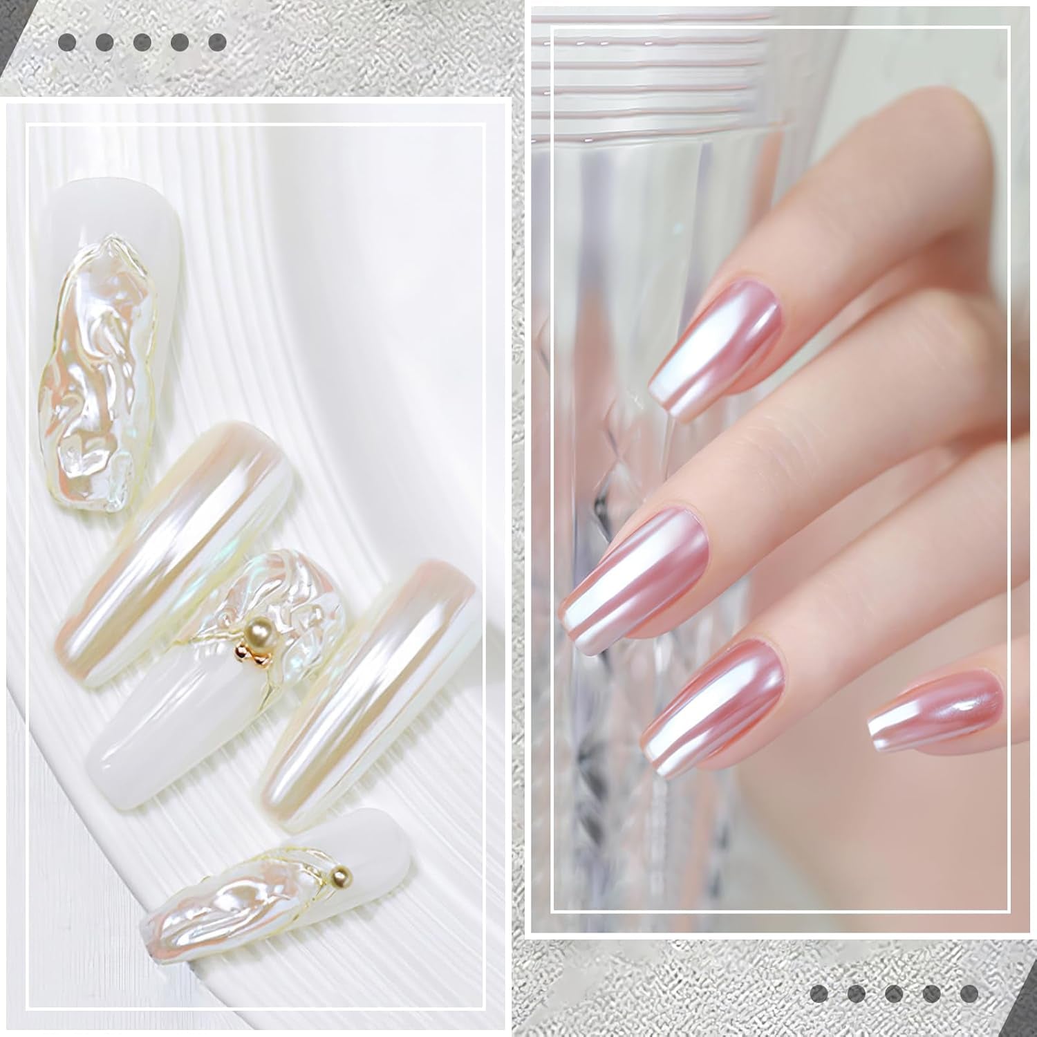 2 Schachteln Weiße Perle Chrom Nagelpuder - Trasparente Aurora Ice Shimmer Chrome Pigment Pulver Für Nägel, Glazed Donut Glitzerpuder Nails Spiegeleffekt-Glitter Nagelkunst-Pulver Für Diy-Salon