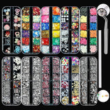 Kit di strass per unghie da 10 scatole, accessori multifunzionali con 1 pinzetta, diamanti decorativi, cristalli, perle, gemme, colorati, misti, occhi di cavallo, pietre metalliche, per decorazioni nail art fai da te