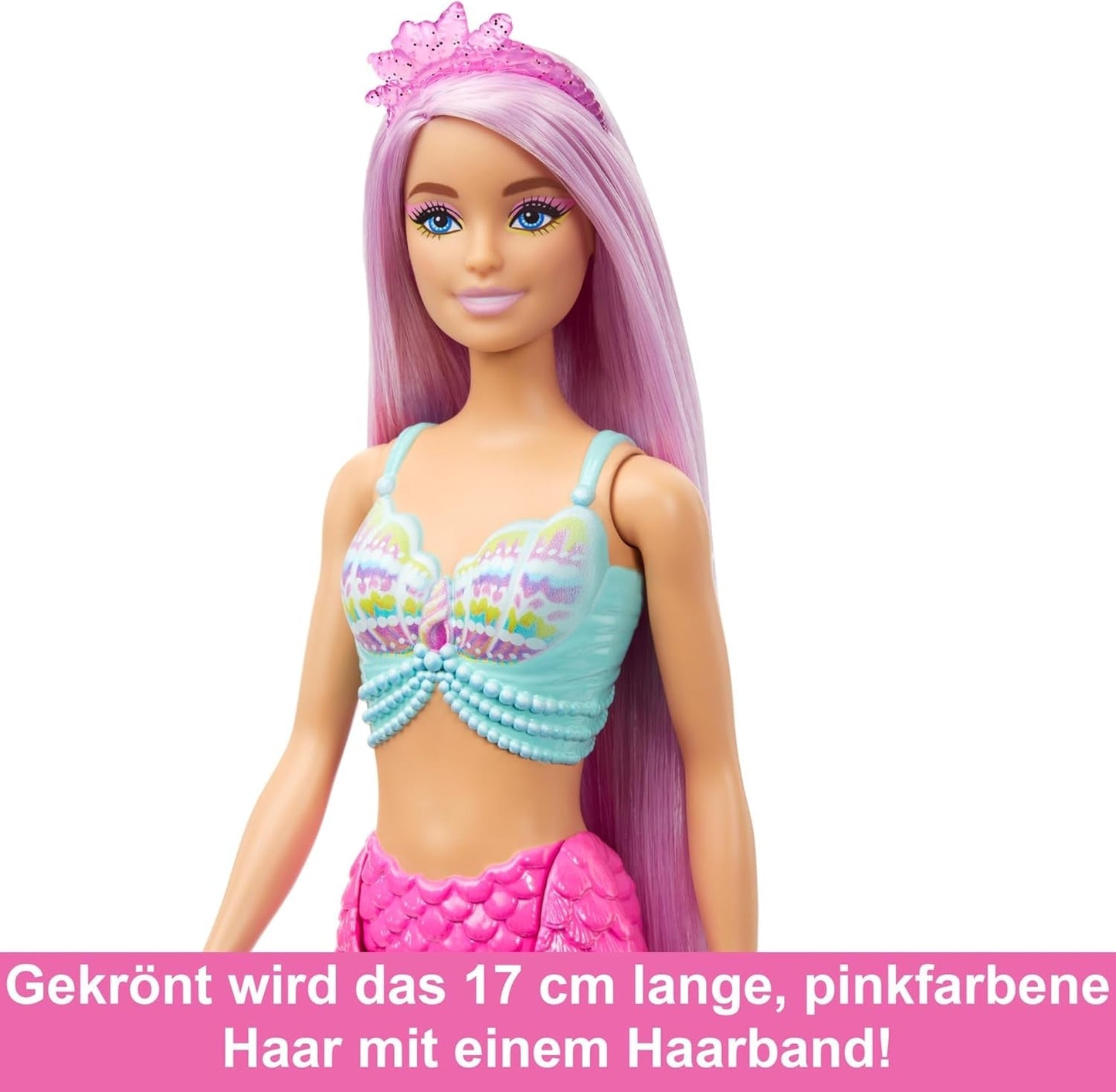 Bambola Barbie Sirena - con lunghi capelli rosa e accessori per lo styling personalizzati, tra cui spazzola, graziosa conchiglia e pinne rosa, dai 3 anni in su, HRR00 Naty Shop Dolls