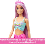 Bambola Barbie Sirena - con lunghi capelli rosa e accessori per lo styling personalizzati, tra cui spazzola, graziosa punta smerlata e pinna caudale rosa, dai 3 anni in su, HRR00