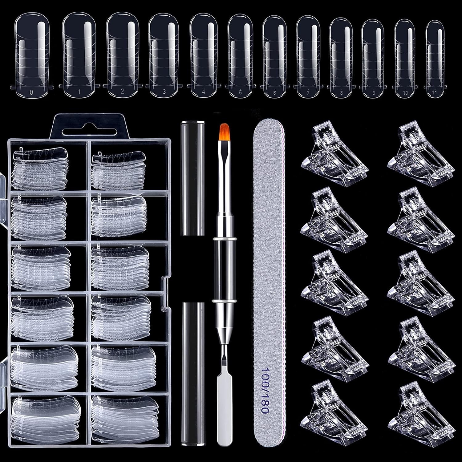 Set di forme per unghie da 120 pezzi, estensioni per unghie, forme per unghie in gel, set di forme per unghie con pennello a doppia testa e lima per unghie con clip, per unghie in gel