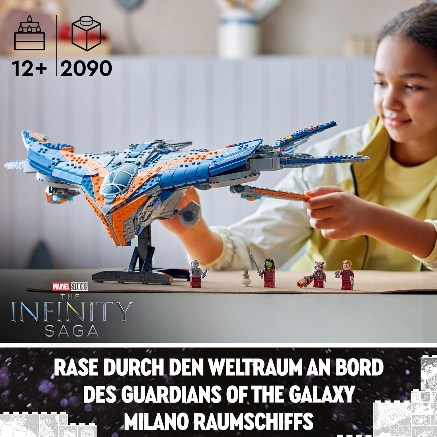 LEGO Marvel Guardiani della Galassia: The Milano Building Modello di astronave con 4 minifigure di supereroi Avengers Volantino per avventure spaziali Regalo per ragazzi e ragazze 76286 Set da costruzione Beuche den LEGO-Store