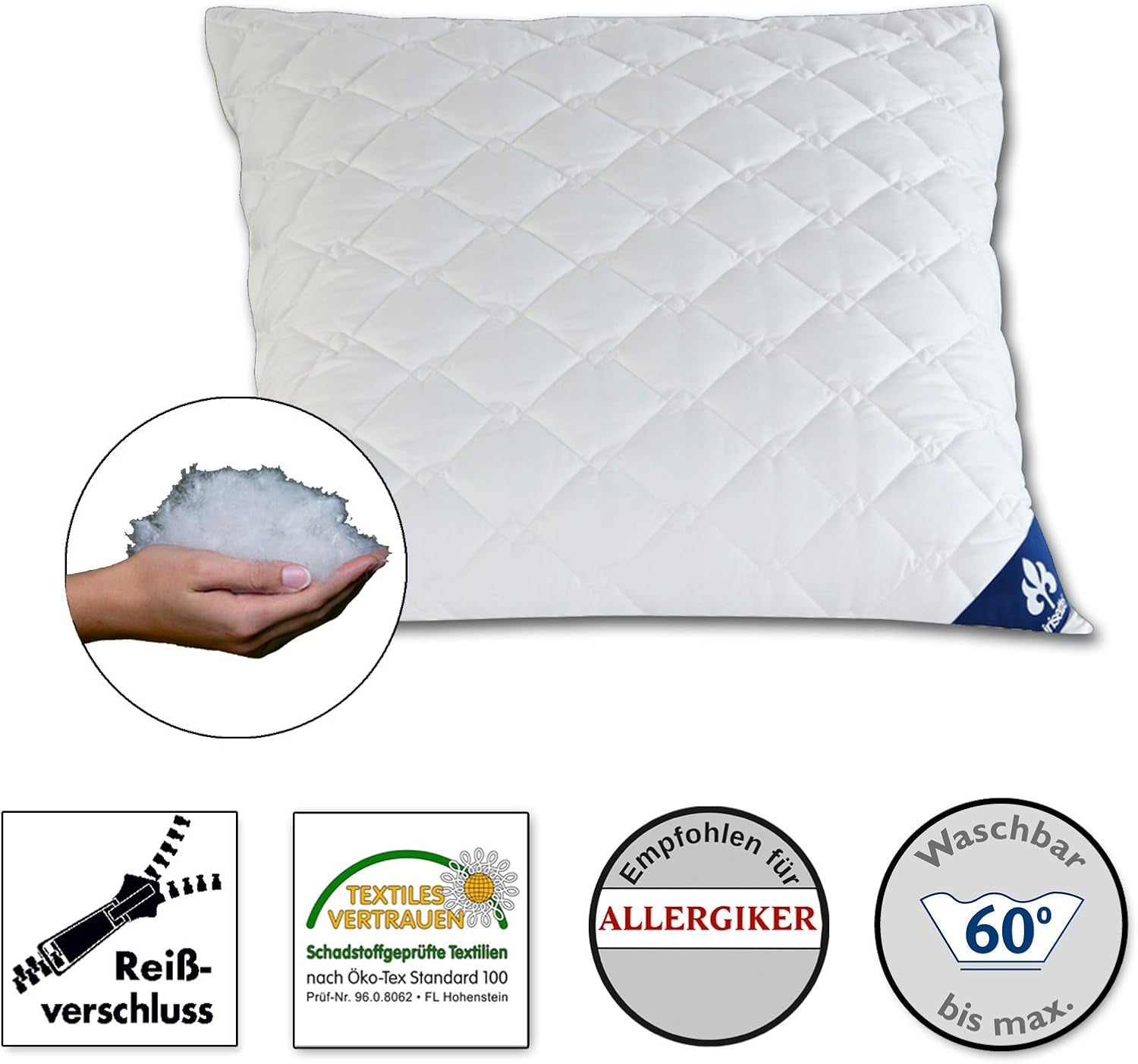 Cuscino Irisette Micro Thermo - Made in Germany - Cuscino sfoderabile in morbida microfibra, 40 X 80 Cm, certificato Ã-ko-Tex Cuscini standard Naty Shop Confezione singola da 1 - 80 X 80 Cm