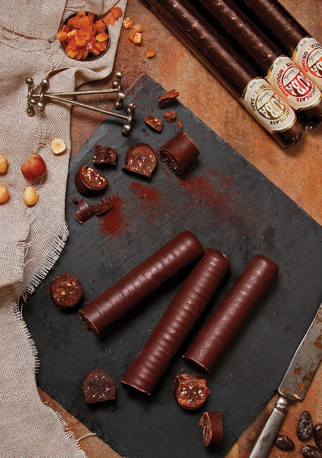 Venchi - Sigaro di cioccolato al latte e fondente 56% con scorze di arancia siciliana candita, 100g, senza glutine, senza coloranti e senza conservanti