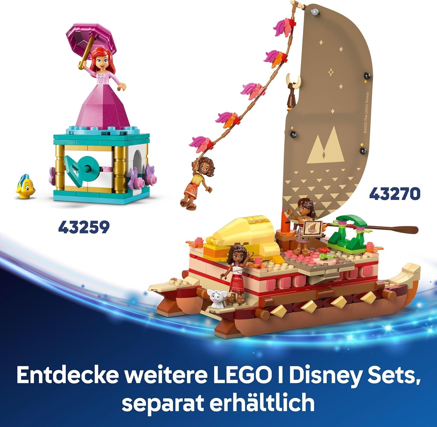 LEGO® Disney Moana 2: La zattera delle avventure di Moana - Barca giocattolo con vele, ponte rimovibile, falò e 3 mini-doll tra cui Loto e Moni - Regalo per ragazze 6+ e fan - 43270 Set di costruzione Beuche den LEGO-Store