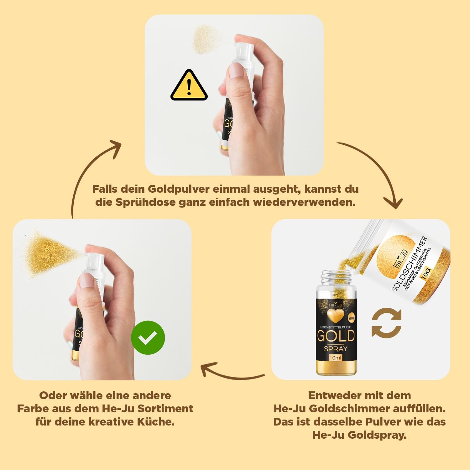 He-Ju Colorante alimentare liquido oro metallizzato 25 ml, glitter commestibile per bevande e alimenti (Oro metallizzato, 25 ml)