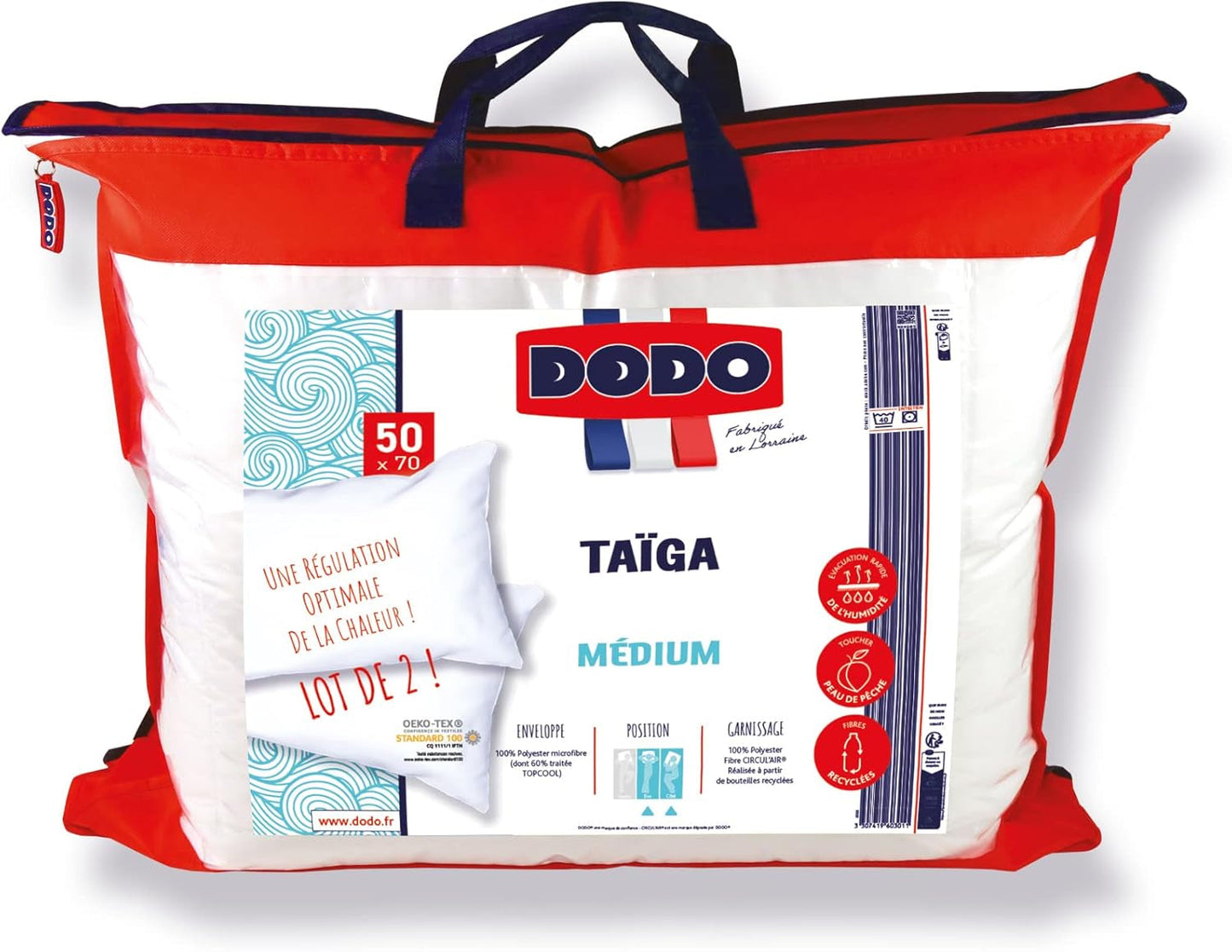 DODO Cuscino 2 pezzi, 50 X 70 cm, Comfort medio, Cuscino sintetico Taiga, Sensazione ultra morbida e traspirante, Lavabile in lavatrice a 40 °C Cuscini standard Naty Shop