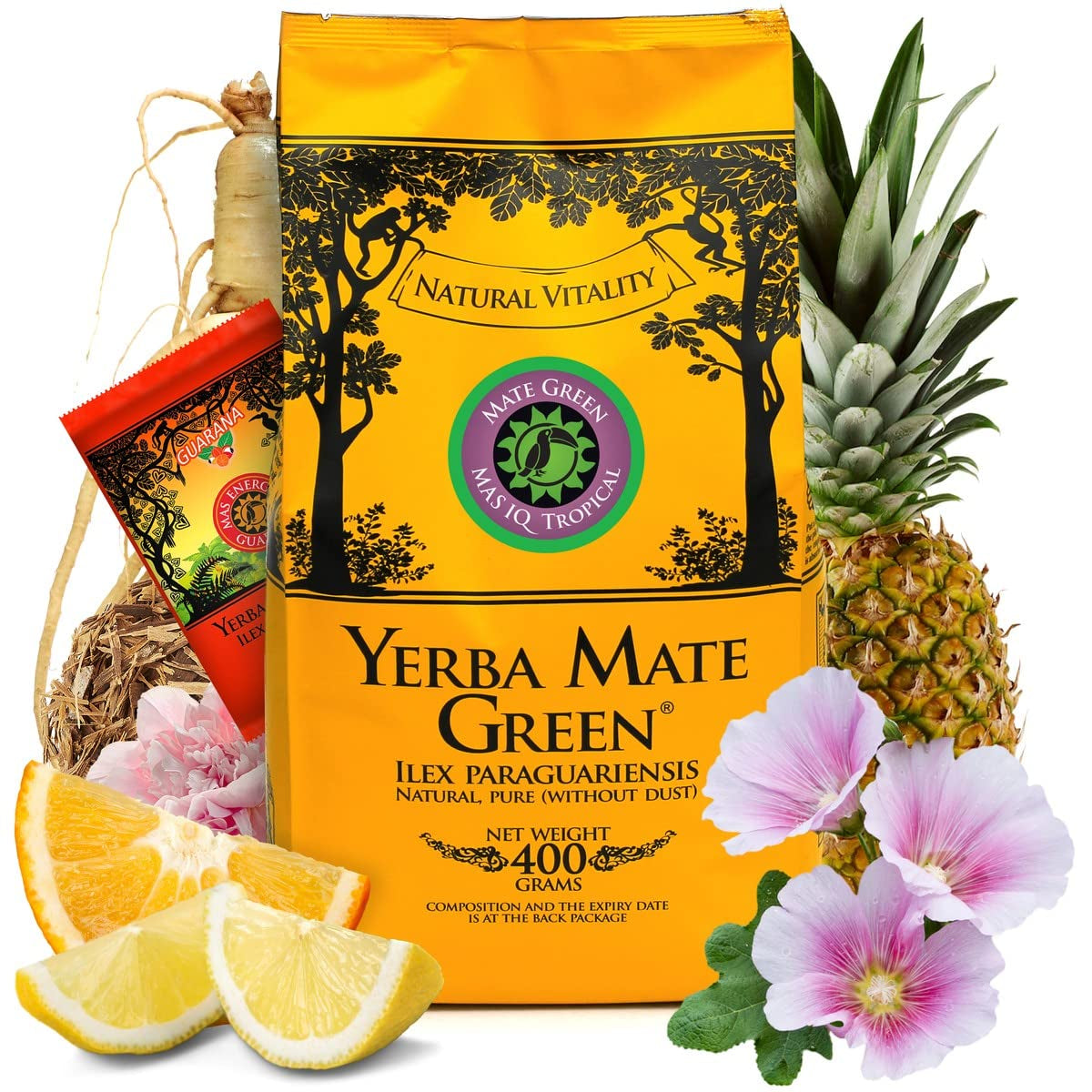 Yerba "Mas Iq Tropical" Tè Mate Brasiliano 400G + 50 G Mas Energia Guaranà | Tè mate fruttato | Con ananas