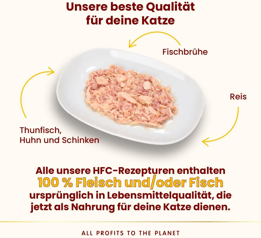 Almo Nature HFC Natural Light Meal - Nassfutter für Katzen - Thunfisch, Huhn & Schinken - Human-Grade, Glutenfrei - 50g, confezione da 4