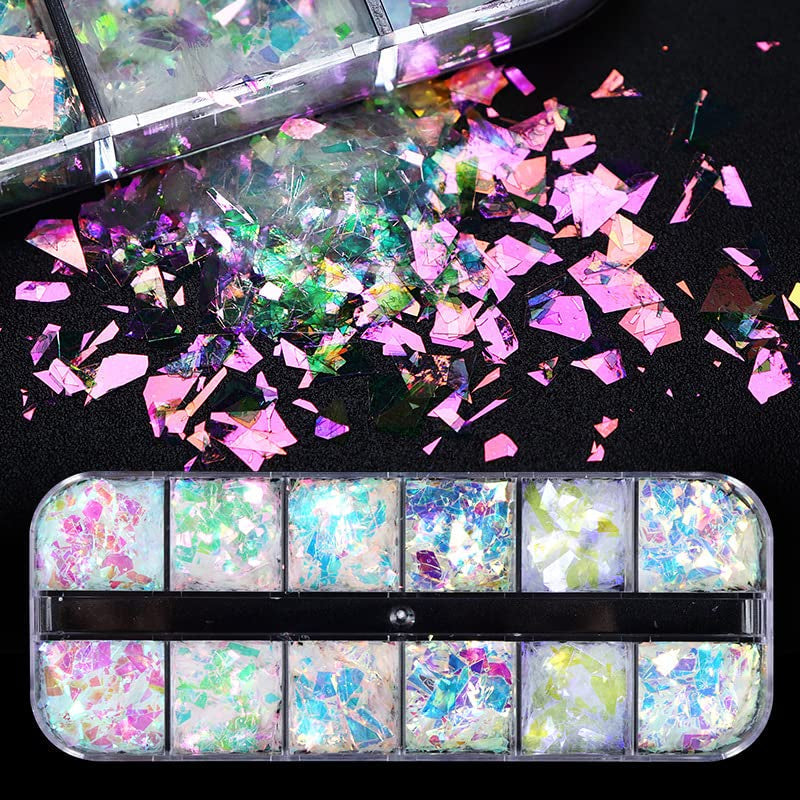 JMEOWIO Glitter per unghie 12 griglie Sirena Decorazione per unghie Accessori per unghie Design per unghie