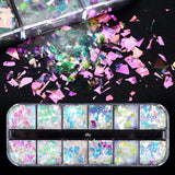 JMEOWIO Glitter per unghie 12 griglie Sirena Decorazione per unghie Accessori per unghie Design per unghie