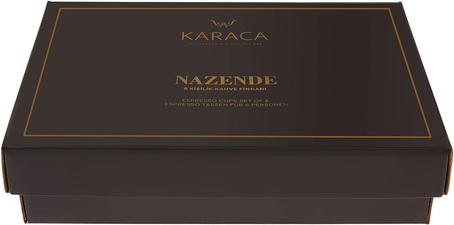 KARACA Set di tazze da caffè in porcellana Nazende - Tazze da caffè turche con piattini da 80 ml, Servizio da caffè moderno da 12 pezzi con 6 tazze da caffè e 6 piattini, Tazze da moka - Bianco