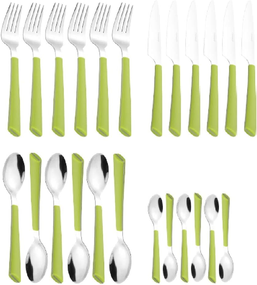 Posate JANE, acciaio inossidabile lucido 18/0, manici in plastica verde, 24 pezzi Kitchen Naty Shop