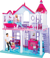 Simba 104661996 - Steffi Love Dreamhouse, grande casetta da gioco, 4 stanze, SENZA BURATTINI, 84 cm di altezza, due livelli, campanello funzionante, pieghevole Naty Shop Dollhouses Titolo predefinito