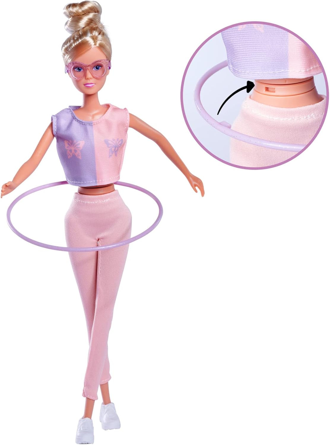 Simba 105733619 - Steffi Love Hula Hoop, bambola giocattolo con tenuta sportiva, hula hoop e funzione meccanica, 29 cm, dai 3 anni in su