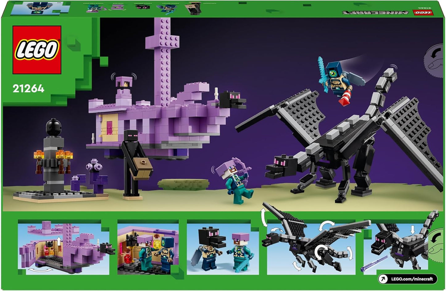 LEGO Minecraft The End Dragon e The End Ship Set di giocattoli d'azione e di scoperta Set di costruzioni per videogiochi Set di avventure Regalo per ragazzi e ragazze 8 anni 21264 Set di costruzioni Beuche den LEGO-Store